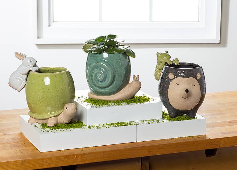 Tall Turq Snail Planter-5"H