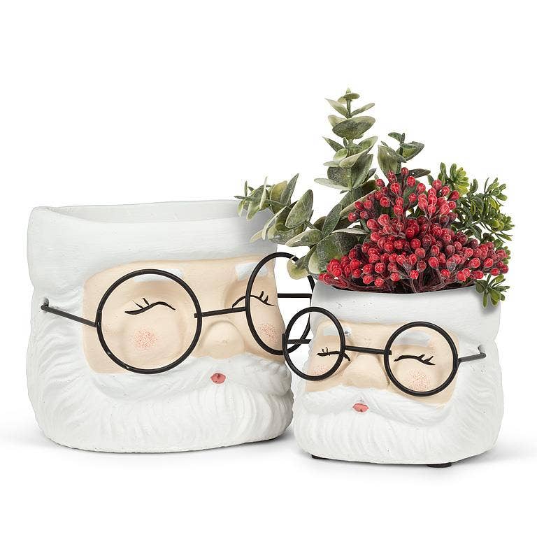 Small Santa Planter with Glasses