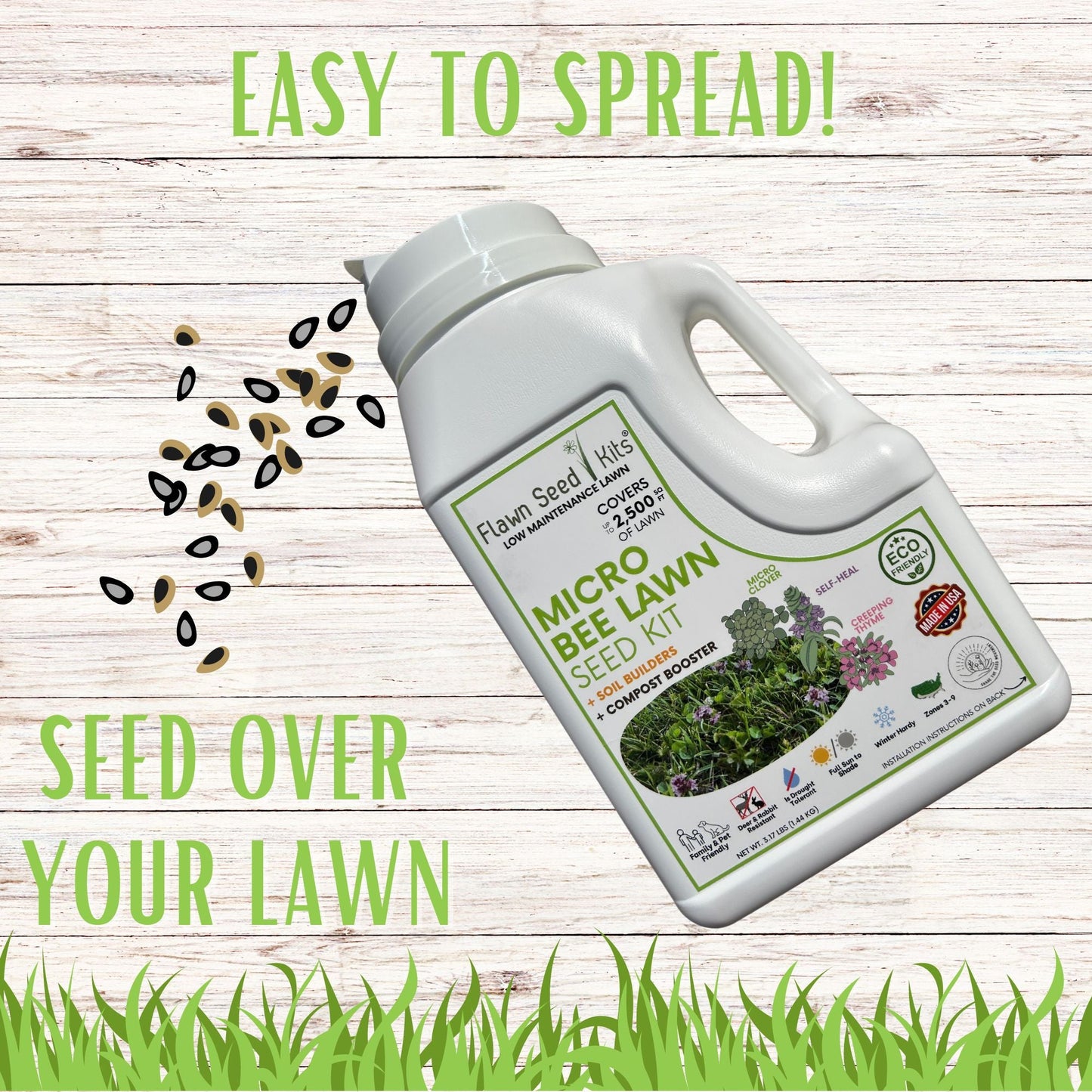 Micro Bee Lawn Seed Mixture - Easy Spread Shaker